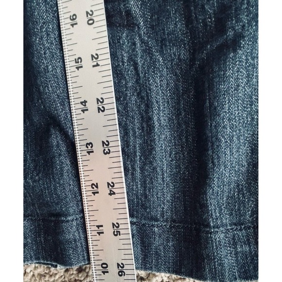 Baccini Sz L 2 Button Blue Denim Jean Jacket Stripe Rolled Sleeve Collar Pockets - Picture 11 of 11